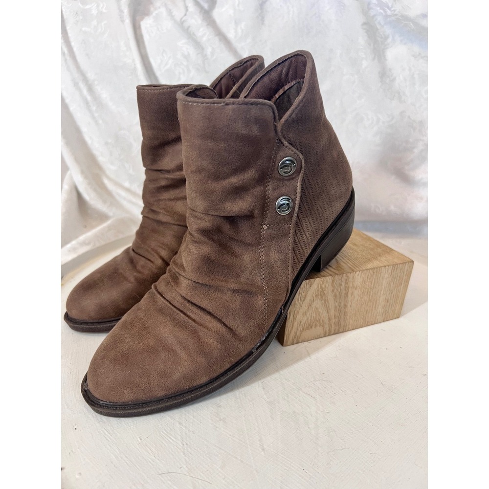 Baretraps Stevie Brown Ruched Ankle Boots Women 6M Herringbone Block Heel Zipper